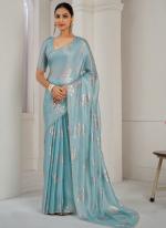 Sattin Silk Sky Blue Party Wear Hand Work Saree